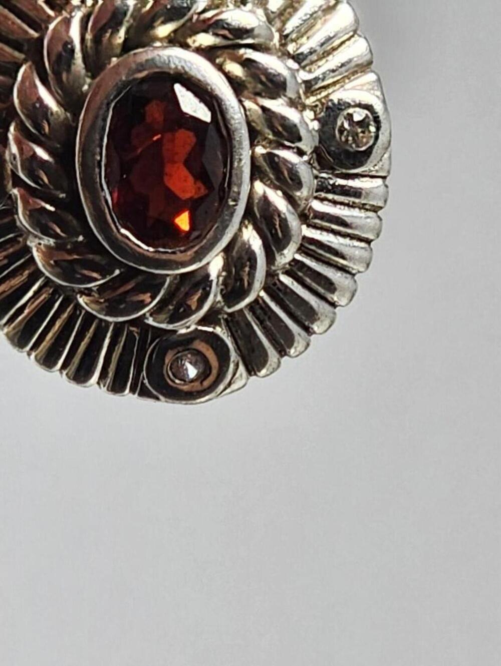 Antique Art Deco Sterling Garnet & Diamond Accent Earrings - Picture 3 of 14